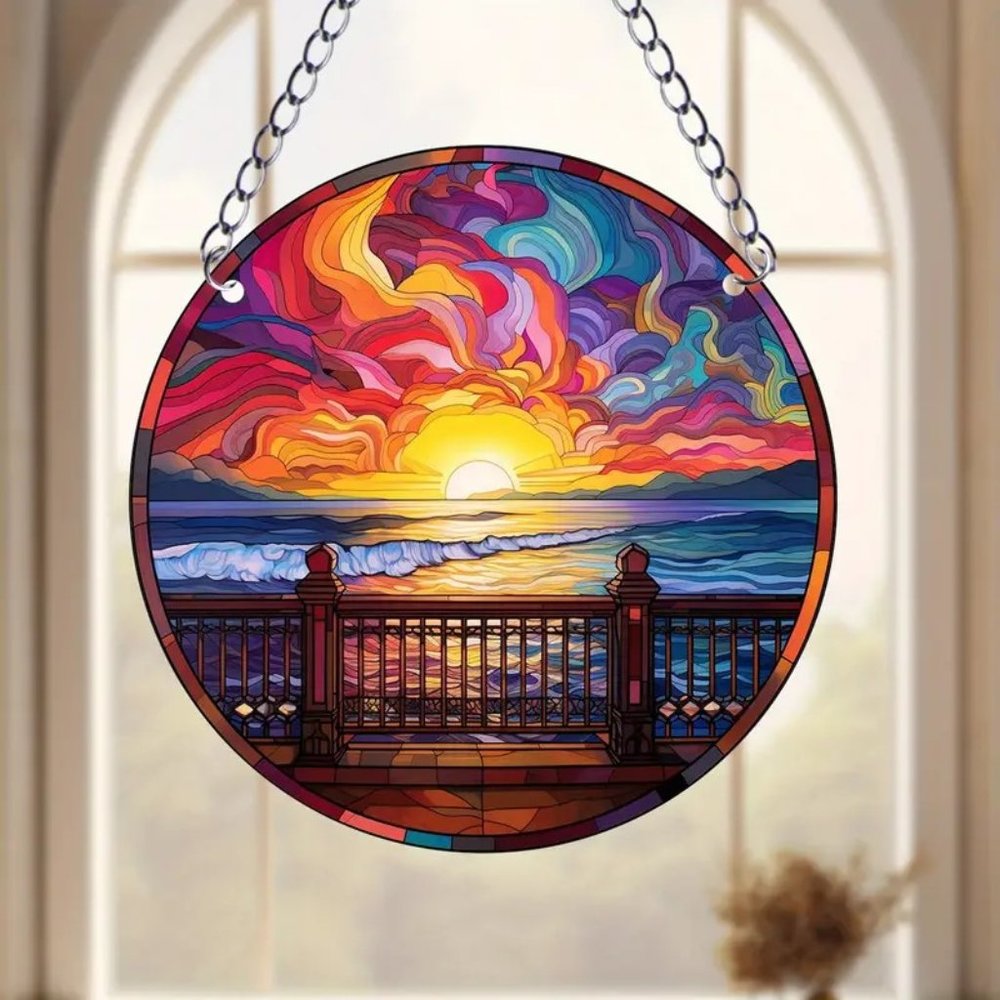 Suncatcher Ocean View Colorful Sky Hanging In/Outdoor Window Sunset Beach NEW